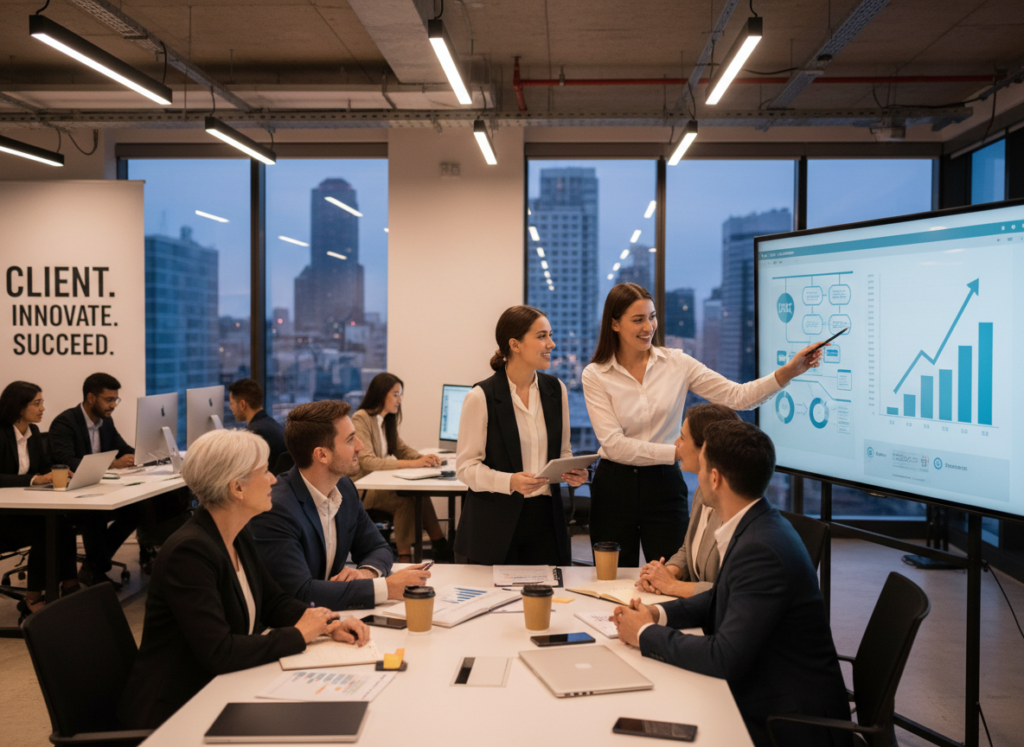 Work with the US Tax Experts.. 2 Firefly Gemini Flash a group of young professionals work with clients for success 128798